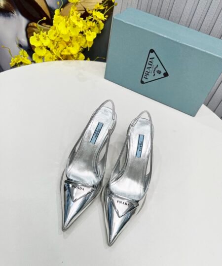 Prada Brushed Slingback Pumps Silver For Women PRD 1I565M_055_F0118_F_B090