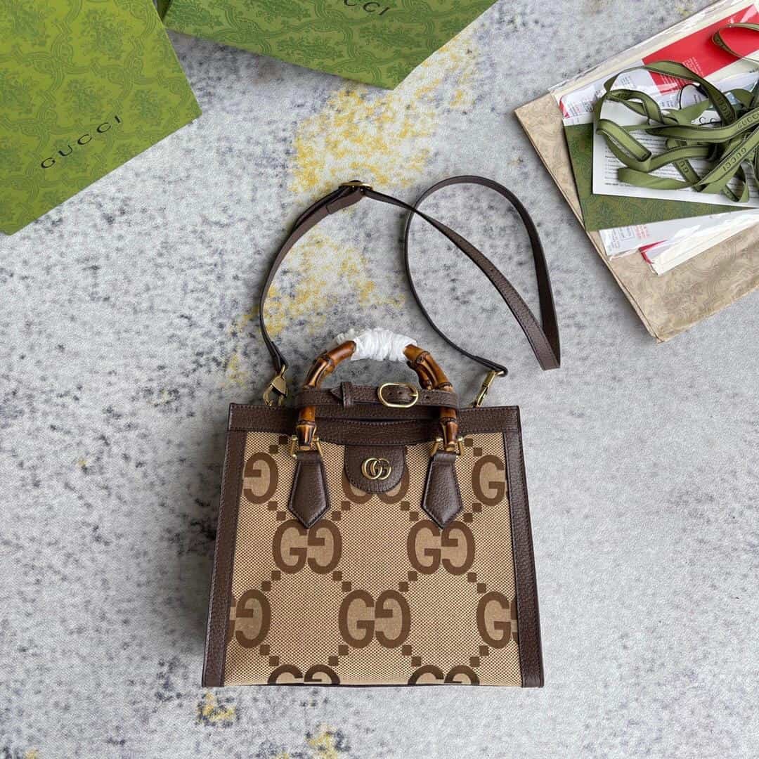 Gucci Diana Jumbo GG Small Tote Bag Camel And Ebony Jumbo GG Canvas Brown For Women 11in/28cm 660195 UKMFT 2672 - Image 7