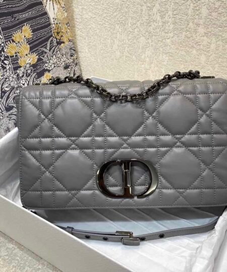 Christian Dior Large Dior Caro Bag Grey Padded Macrocannage Dark Grey For Women 28cm CD
