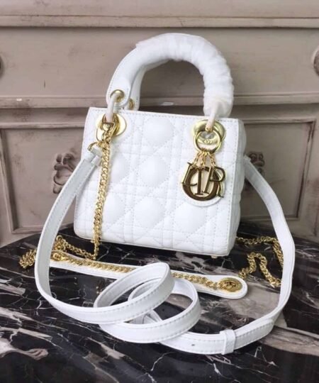 Alternative view of Christian Dior Mini Lady Dior Bag Gold Toned Hardware White For Women 18cm/7in CD