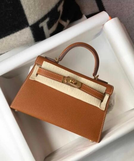 Hermes Mini Kelly 19 Sellier Epsom Brown Bag For Women, Women's Handbags, Shoulder Bags 7.5in/19cm