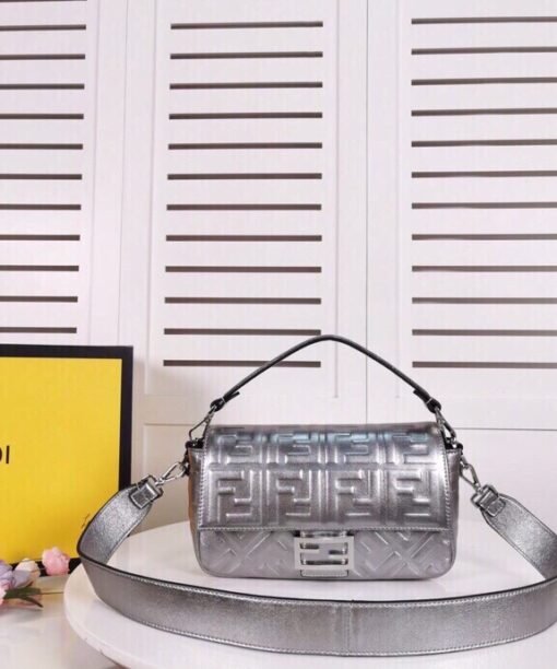 Fendi Baguette Chain Midi Medium Silver Bag For Woman 26cm/10in