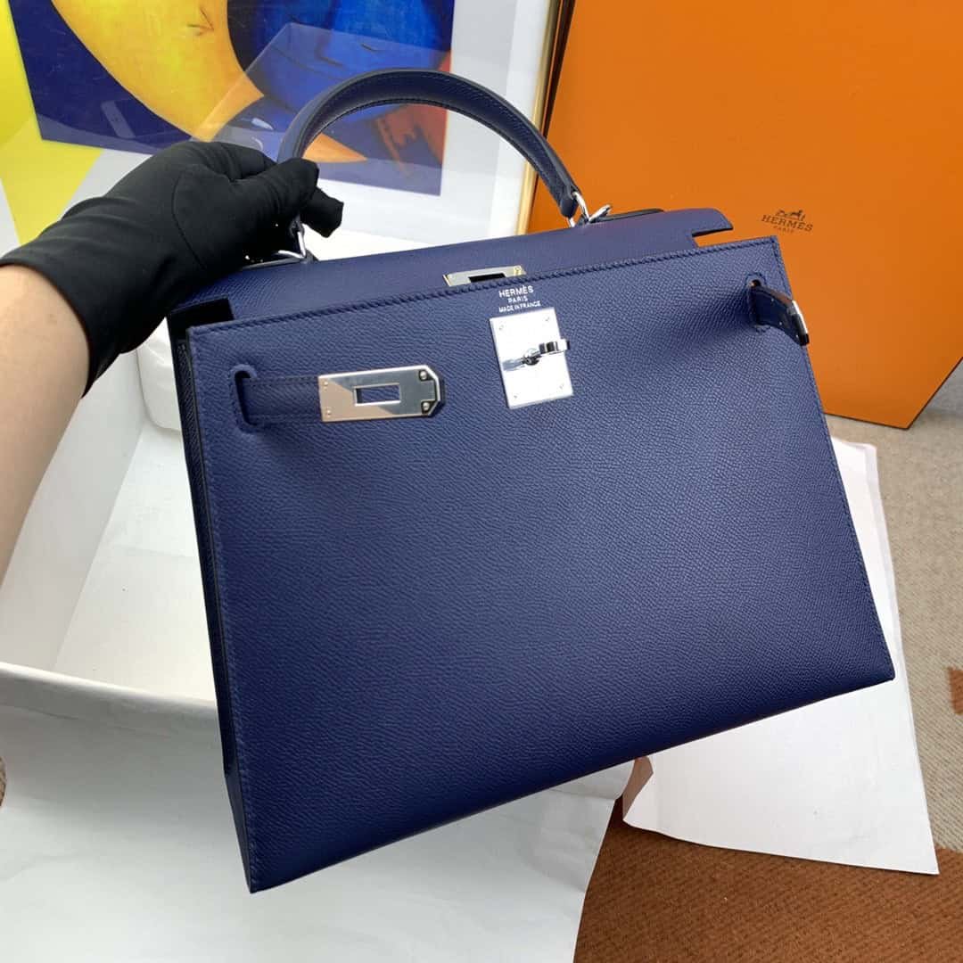 Hermes Kelly 28 Sellier Epsom Blue Bag For Women, Women's Handbags, Shoulder Bags 11in/28cm - Image 2
