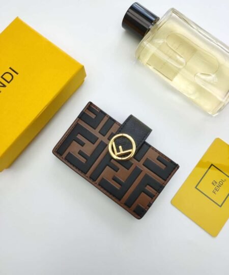 Fendi Card Holder Brown With Black Gusseted Card Holder For Men 4in/10cm FF