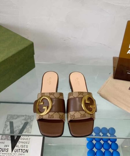 Gucci Blondie Matelasse Canvas Slide Sandal Red For Women GG