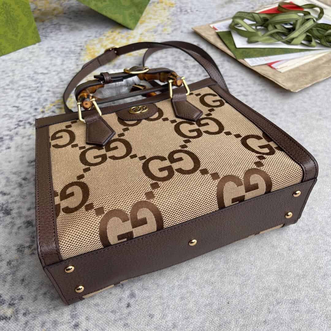 Gucci Diana Jumbo GG Small Tote Bag Camel And Ebony Jumbo GG Canvas Brown For Women 11in/28cm 660195 UKMFT 2672 - Image 8