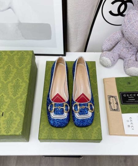 Gucci Lovelight Crystal Ballet Flat With Horsebit Blue For Women GG
