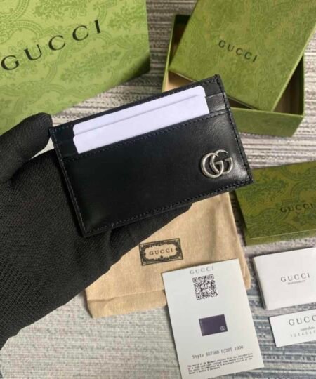 Gucci GG Marmont Card Case Black Silver Hardware For Men 4in/10cm GG 657588 0YK0N 1000