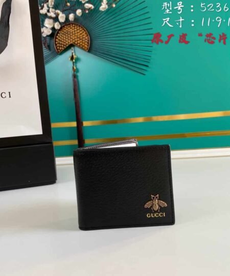 Gucci Bee Logo Black Bi-Fold Wallet For Men 11cm/4.3in GG 523664
