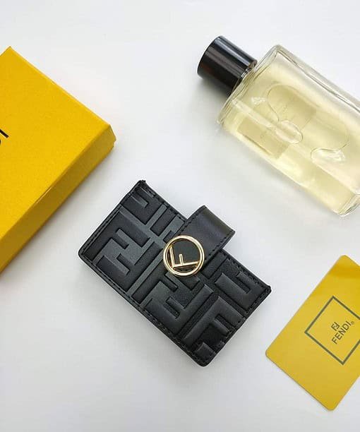 Fendi Card Holder Black With Black Gusseted Card Holder For Men 4in/10cm FF