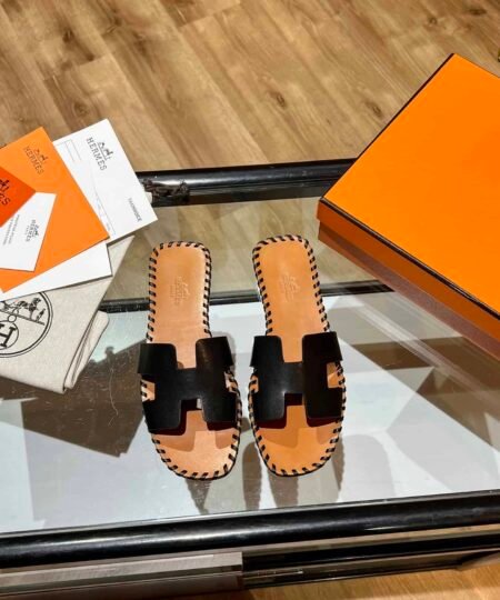 Hermes Oran Sandal Brown/Black For Women, Women's Shoes