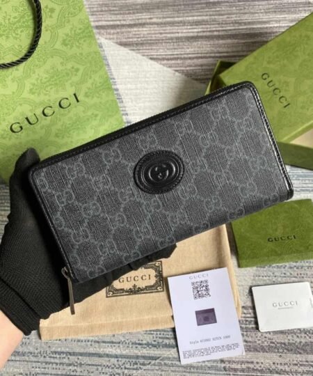 Gucci Ophidia GG Zip Around Wallet With Interlocking G Black For Men 8in/19cm GG