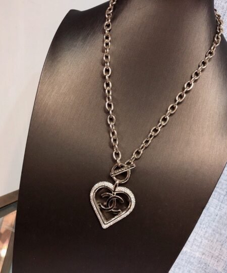 Alternative view of Chanel Big Heart Frame Necklace Gold Tone For Women