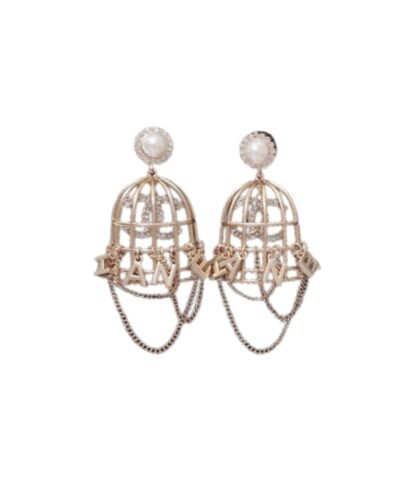 Chanel Bird Cage Shape Earrings Gold Tone For Women