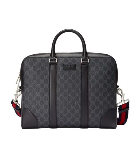 Gucci Black Briefcase GG Grey For Men 36cm / 12.2in 474135 K5RLN 1095