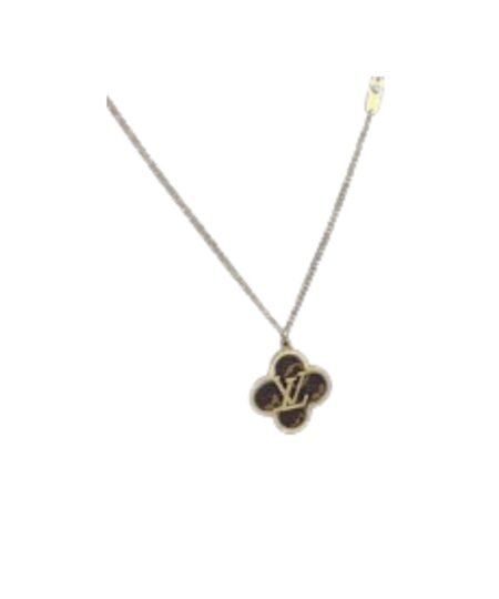 Louis Vuitton Black Four Petal Flower Necklace Gold Tone For Women