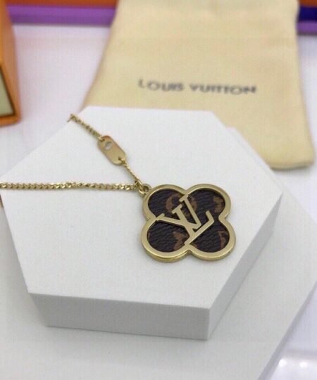 Alternative view of Louis Vuitton Black Four Petal Flower Necklace Gold Tone For Women
