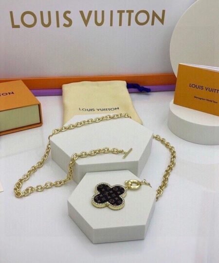 Alternative view of Louis Vuitton Black Monogram Pendant Necklace Gold Tone For Women
