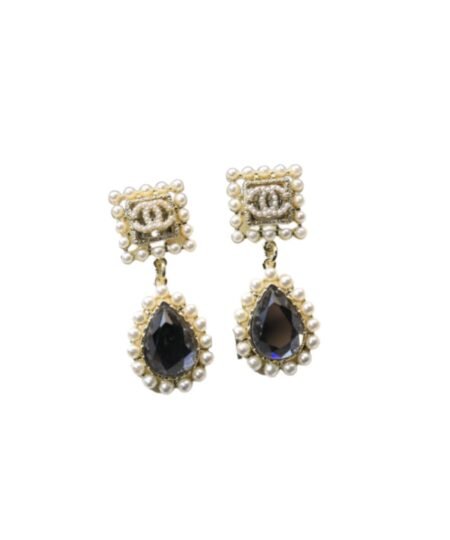 Chanel Black Twinkle Stone Earrings Gold Tone For Women