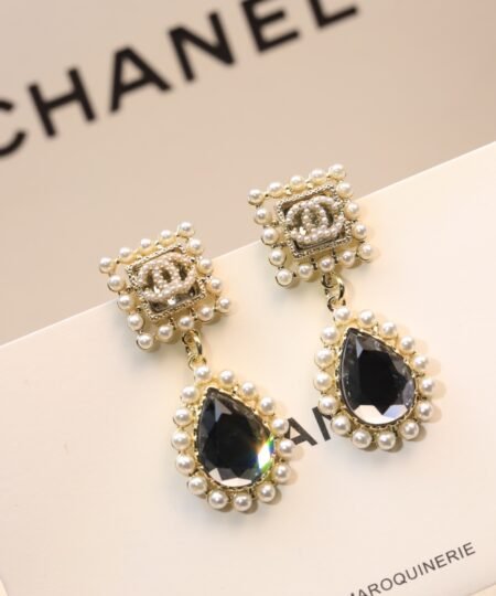 Alternative view of Chanel Black Twinkle Stone Earrings Gold Tone For Women