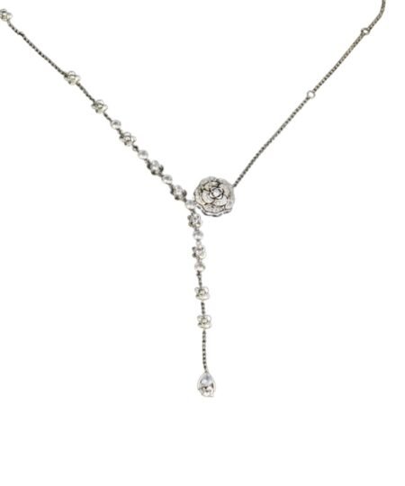 Chanel Hollow Camellia Necklace Silver For Women