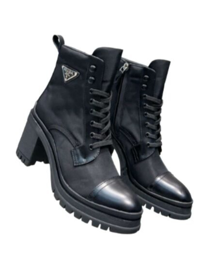 Brushed And Nylon Laced Boots Black For Women