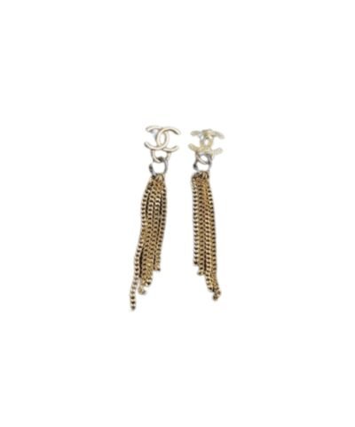 Chanel Chain Long Shape Earrings Gold Tone For Women