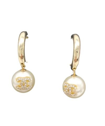 Chanel C-Shaped Rhinestone Earrings Gold For Women