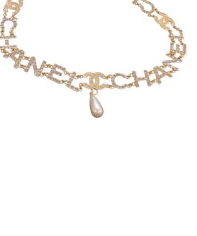 Chanel CC Crystal Pearl Drop Earrings Gold For Women