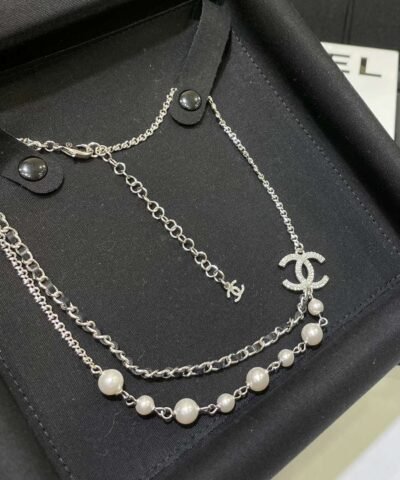 Chanel CC Double Layer Necklace White For Women