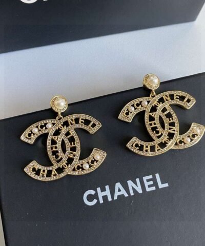 Chanel CC Letter Earrings Gold For Women