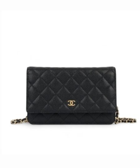 Chanel CO-CO Classic Wallet On Chain 19cm/7.5in Gold Toned Hardware For Women Black