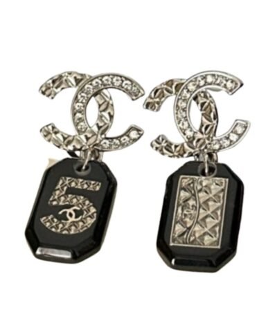 Chanel Crystal Tassel Square Earrings Black For Women
