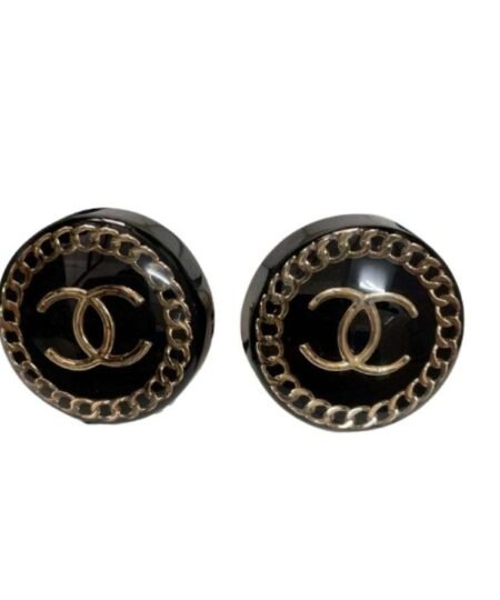 Chanel  Round Acrylic Stud Earrings Black For Women