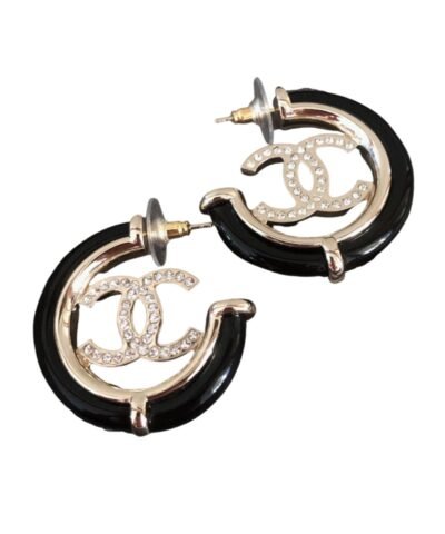 Chanel Round Earrings Black For Women
