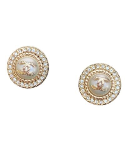 Chanel Round Pearl Earrings Gold For Women