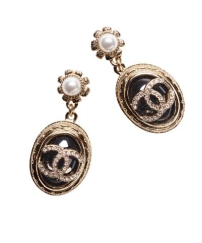 Chanel Stone Oval Earrings Gold For Women