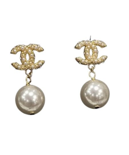Chanel Tassel Long Crystal Diamond Pearl Earrings Gold For Women