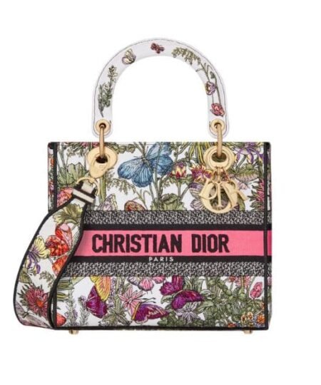 Christian Dior Medium Lady D-Lite Bag White Multicolor For Women M0565OEBJ_M20E - 24 Cm/ 9.5 Inches