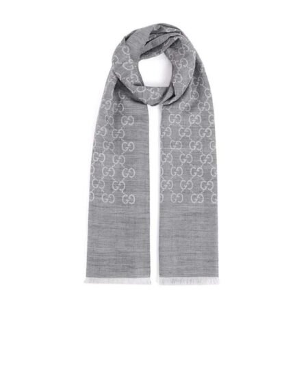 Gucci GG Wool Silk Scarf Grey 200cm/79in For Women