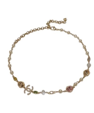 Chanel Crystal Necklace Gold For Women