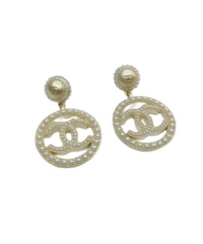 Chanel Dangling Big Circle Frame Earrings Gold Tone For Women