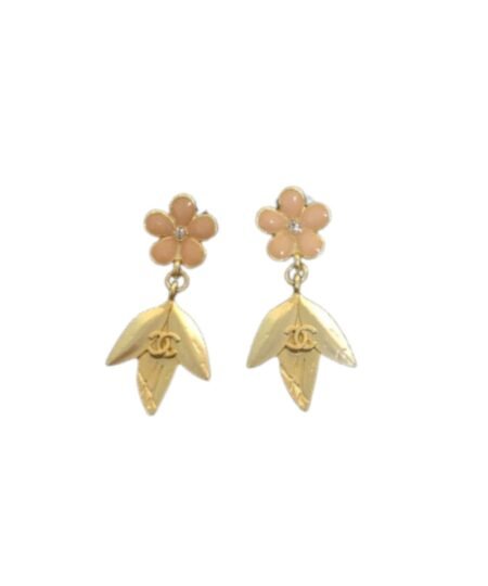 Chanel Dangling Triple Leaf Earrings Gold Tone For Women