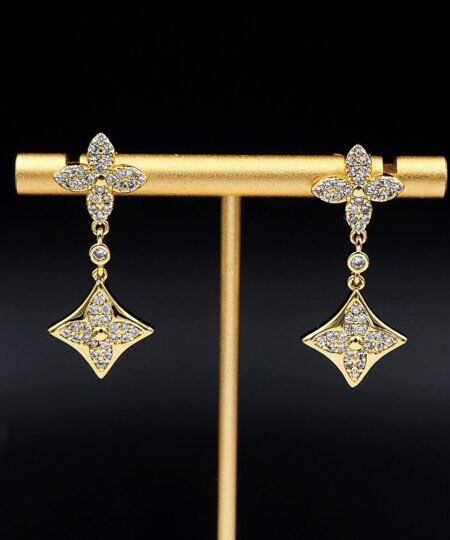 Louis Vuitton Diamond Floral Earrings Gold For Women