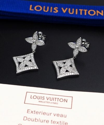 Louis Vuitton Diamond Floral Earrings Silver For Women