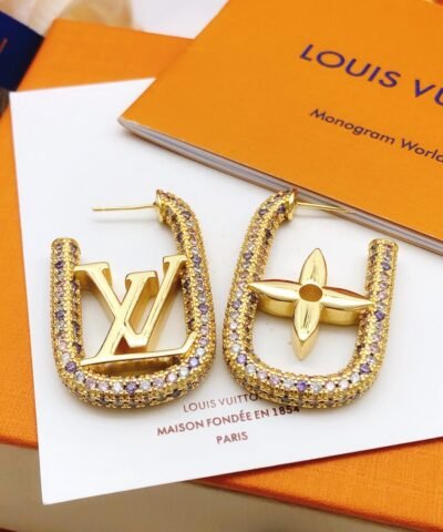 Louis Vuitton Diamond Stud Earrings Gold For Women