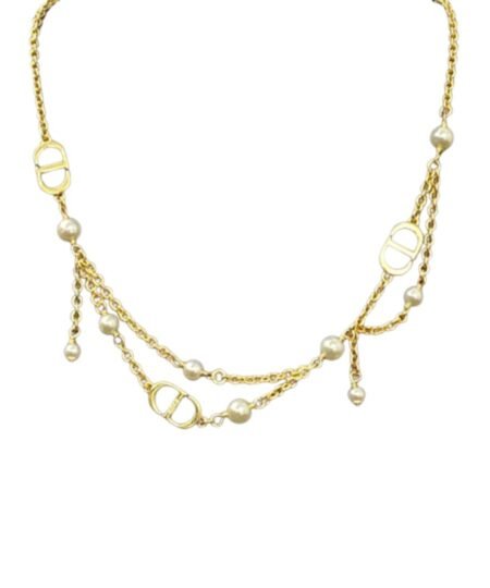 Dior CD Double-Layer Tassel Pearl Necklace Gold For Women