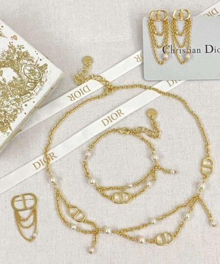 Alternative view of Dior CD Double-Layer Tassel Pearl Necklace Gold For Women