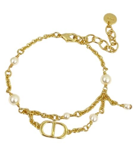 Dior CD Double Tassel Pearl Bracelet Gold For Women