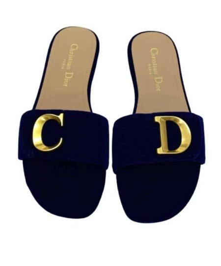Dior CD Letter Logo Metal Buckle Flat Bottom Sandals Dark Blue For Women
